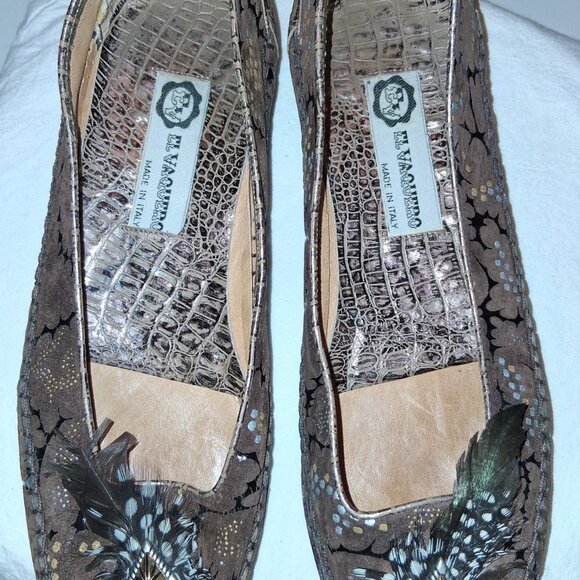 Vintage El Vaquero Brown Black Bronze Metallic Feather Flats Italy 8 size 39 - Picture 3 of 7